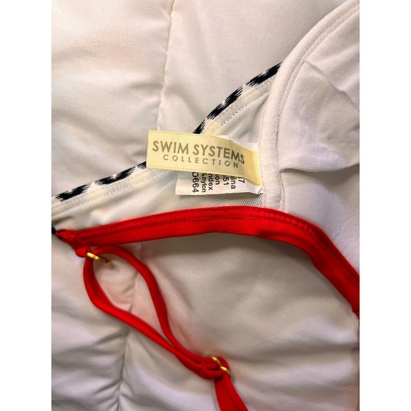 Swim Systems Bikini Set Black Red White Adjustable Strap Tie Back Size S-M - Picture 10 of 11